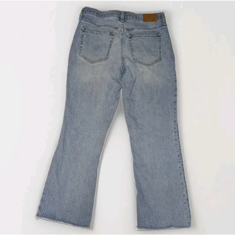 J Crew Jeans Sz 28 Demi Boot Crop Frayed Hem Billie High Rise Denim 10" Light - Picture 2 of 11